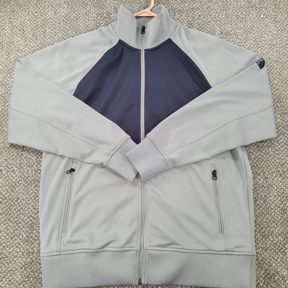 The North Face Mens Large Full Zip Track Jacket‎ Grey Navy Blue Mock Neck Active